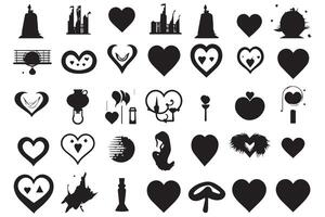 bundle of hearts love set icons silhouette illustration design free vector