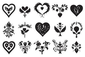 bundle of hearts love set icons silhouette illustration design pro vector