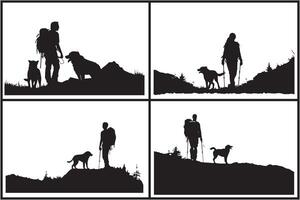 silhouette of man with dog white background pro vector