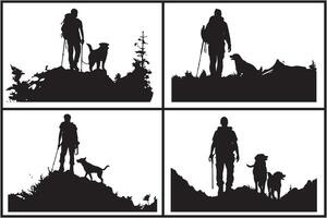 silhouette of man with dog white background pro vector