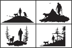 silhouette of man with dog white background pro vector