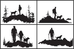 silhouette of man with dog white background free vector
