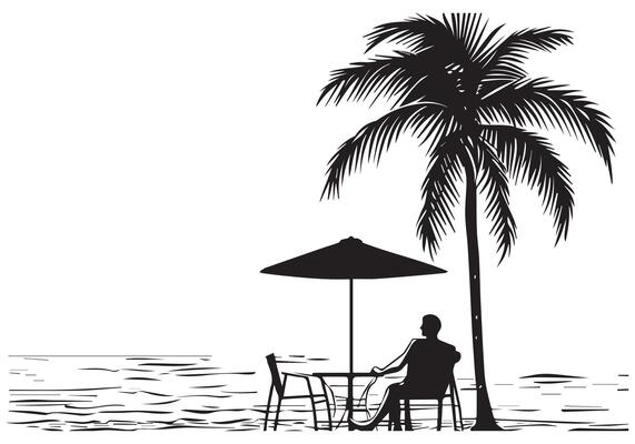 Beach Scene Black And White Vector Art, Icons, and Graphics for Free