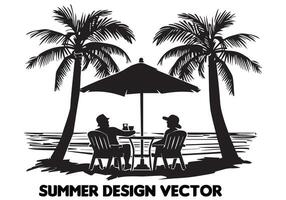 summer design palm tree sitting on chair front table and umbrella man free design vector
