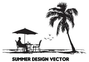 summer design palm tree sitting on chair front table and umbrella man free design vector