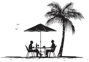 verano diseño palma árbol sentado en silla frente mesa y paraguas hombre gratis diseño vector