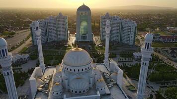 Aerial. Mosque Pride of Muslims named after the Prophet Muhammad in Shali video