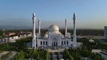 Mosque Pride of Muslims named after the Prophet Muhammad in Shali. Drone view video