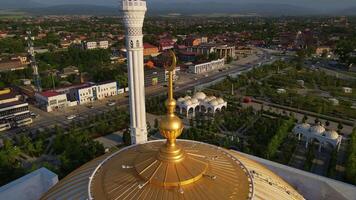 Mosque Pride of Muslims named after the Prophet Muhammad in Shali. Drone view video