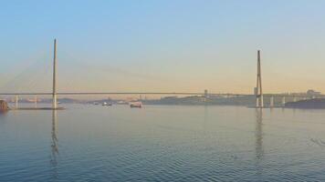 Russian bridge from the mainland to the Russian island in the Sea of Japan video