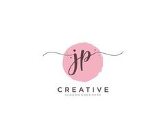 initial JP Feminine logo beauty monogram and elegant logo design, handwriting logo of initial signature, wedding, fashion, floral and botanical with creative template. vector