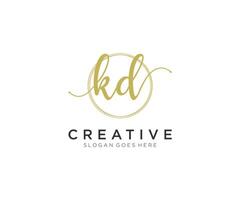 initial KD Feminine logo beauty monogram and elegant logo design, handwriting logo of initial signature, wedding, fashion, floral and botanical with creative template. vector