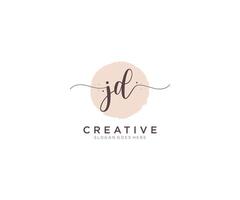 initial JD Feminine logo beauty monogram and elegant logo design, handwriting logo of initial signature, wedding, fashion, floral and botanical with creative template. vector