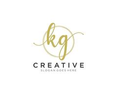 initial KG Feminine logo beauty monogram and elegant logo design, handwriting logo of initial signature, wedding, fashion, floral and botanical with creative template. vector