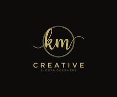 initial KM Feminine logo beauty monogram and elegant logo design, handwriting logo of initial signature, wedding, fashion, floral and botanical with creative template. vector