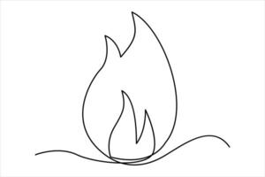 Continuous one line drawing fire art illustration of white background vector