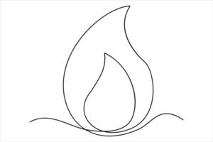 Continuous one line drawing fire art illustration of white background vector