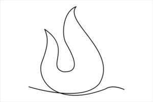 Continuous one line drawing fire art illustration of white background vector