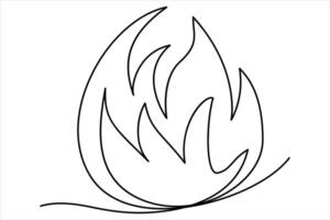 Continuous one line drawing fire art illustration of white background vector