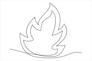 Continuous one line drawing fire art illustration of white background vector