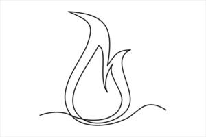 Continuous one line drawing fire art illustration of white background vector