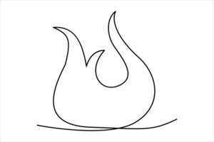 Continuous one line drawing fire art illustration of white background vector