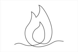 Continuous one line drawing fire art illustration of white background vector