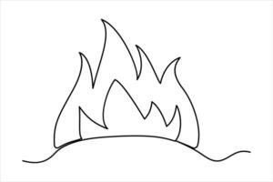 Continuous one line drawing fire art illustration of white background vector