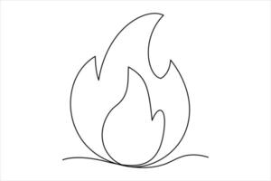 Continuous one line drawing fire art illustration of white background vector