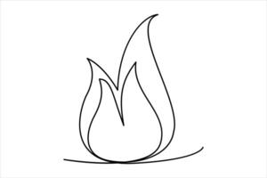 Continuous one line drawing fire art illustration of white background vector