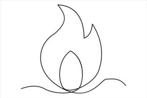 Continuous one line drawing fire art illustration of white background vector