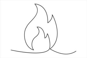 Continuous one line drawing fire art illustration of white background vector