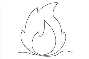 Continuous one line drawing fire art illustration of white background vector