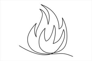 Continuous one line drawing fire art illustration of white background vector