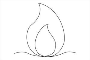 Continuous one line drawing fire art illustration of white background vector