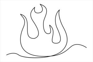 Continuous one line drawing fire art illustration of white background vector