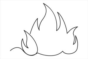 Continuous one line drawing fire art illustration of white background vector