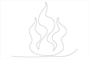 Continuous one line drawing fire art illustration of white background vector