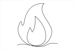 Continuous one line drawing fire art illustration of white background vector