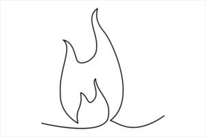 Continuous one line drawing fire art illustration of white background vector