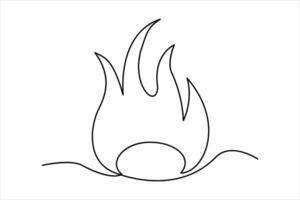 Continuous one line drawing fire art illustration of white background vector