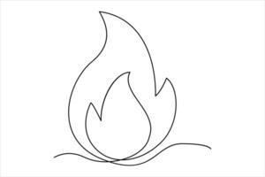 Continuous one line drawing fire art illustration of white background vector