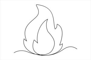 Continuous one line drawing fire art illustration of white background vector