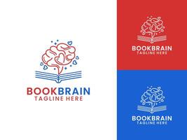 sencillo minimalista cerebro y libro logo diseño vector