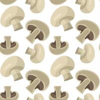 A pattern of mushrooms of champignons whole and in section, demonstrating the different sizes and orientation of mushrooms in a repetitive design. Use for packaging to show the taste. Seamless texture vector