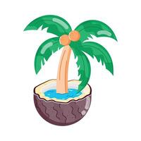 Fresh Coconuts and Drinks Flat Stickers vector