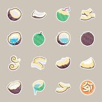 Collection of Dried and Fresh Coconuts Flat Stickers vector