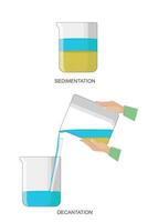 sedimentación y decantación. separando sólidos y líquidos. vector