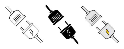 conjunto de íconos de eléctrico enchufes con tapones conexión y desconexión simbolos moderno diseño para póster, aplicación, web, social medios de comunicación. vector