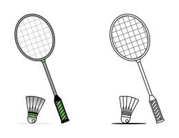 ilustración de bádminton raqueta y volante. vector